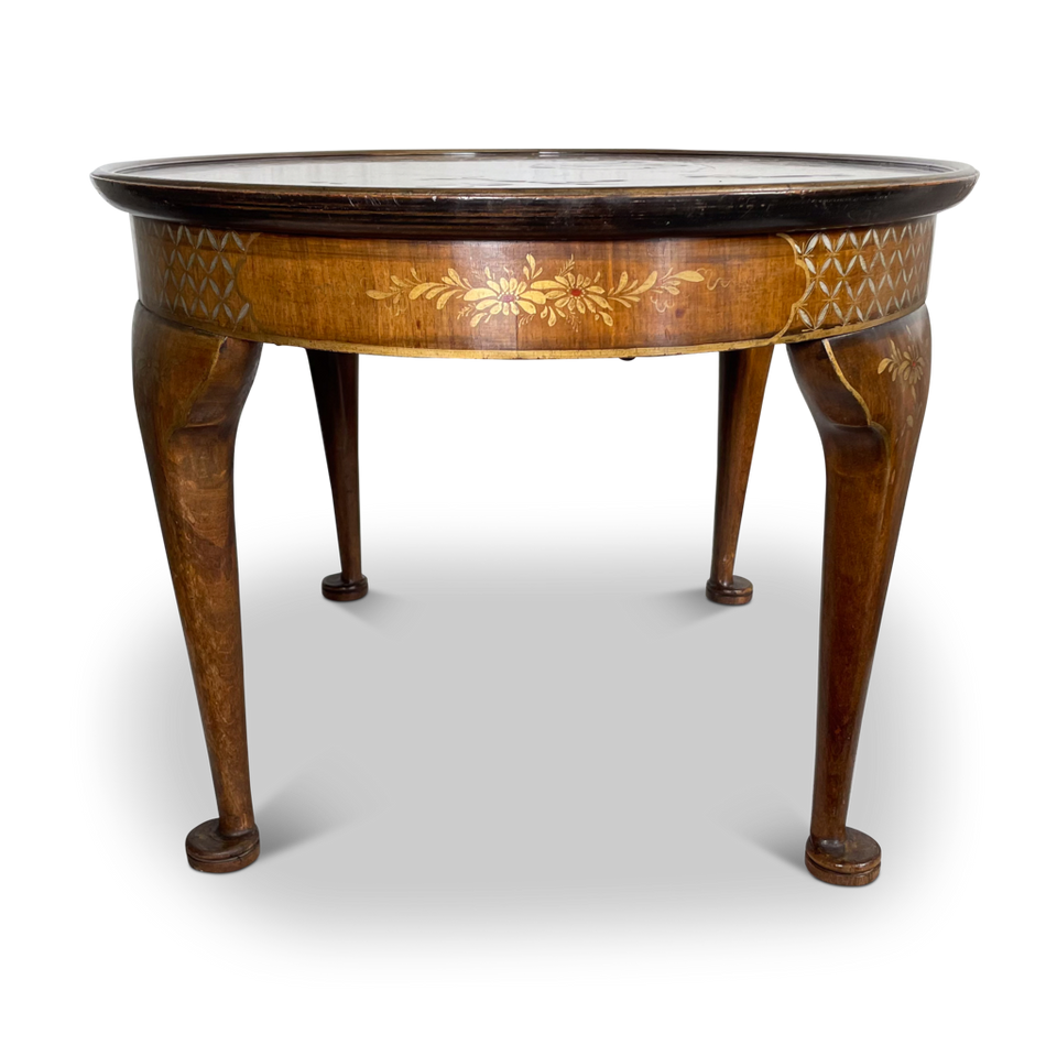 Oval Lacquered Walnut Low Table with Chinoiserie Decoration
