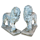 Pair of Painted Composite Stone Lions