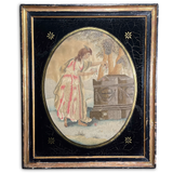 Hand Woven Silk Tapestry of a Classical Maiden in Original Frame