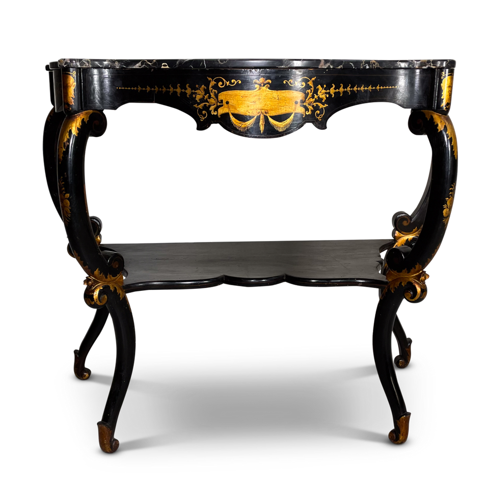 Ebonised and Gilt Console Table with Marble Top