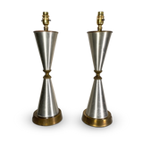 Pair of Aluminium and Brass Conical Table Lamps