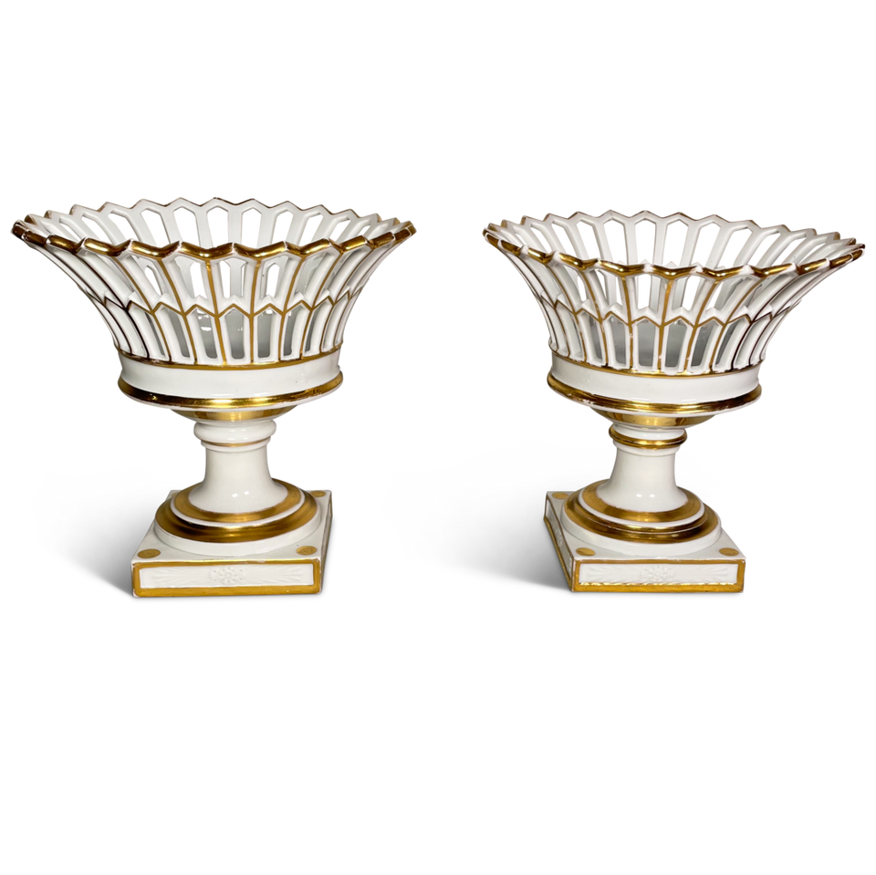 Pair of Pierced Porcelain Lattice Comports