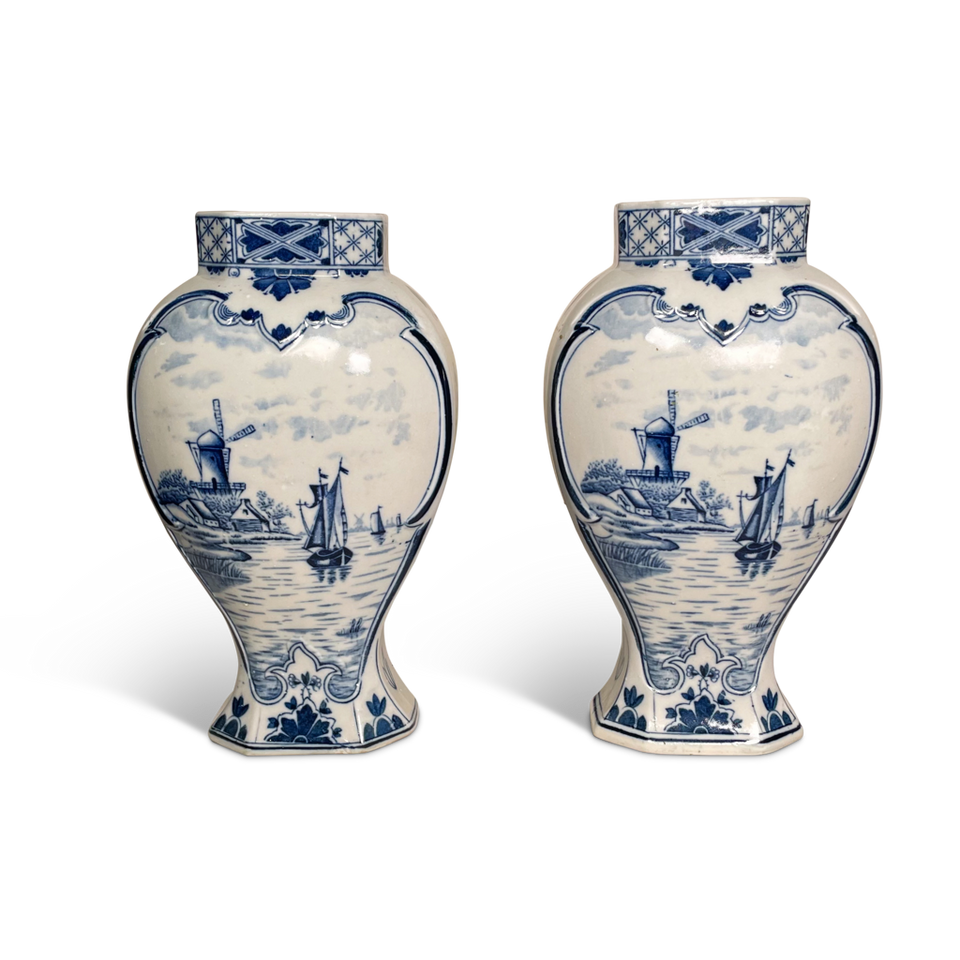 Pair of Hand Painted Delft Vases