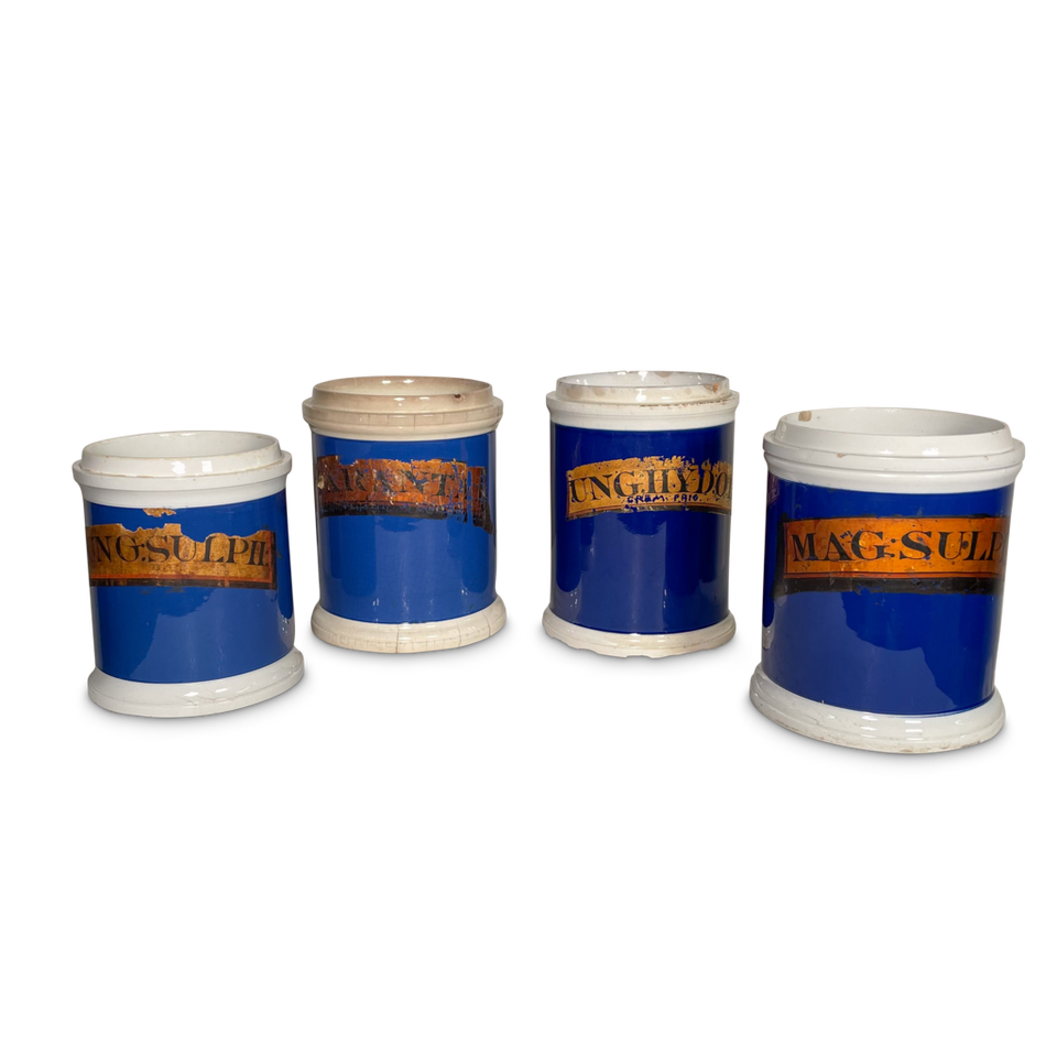 Four Blue Glazed Apothecary Jars