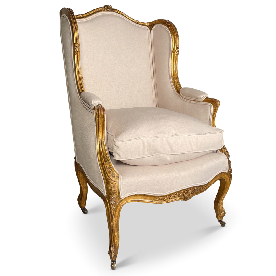 Louis XV Style Gilt Wing Back Bergere