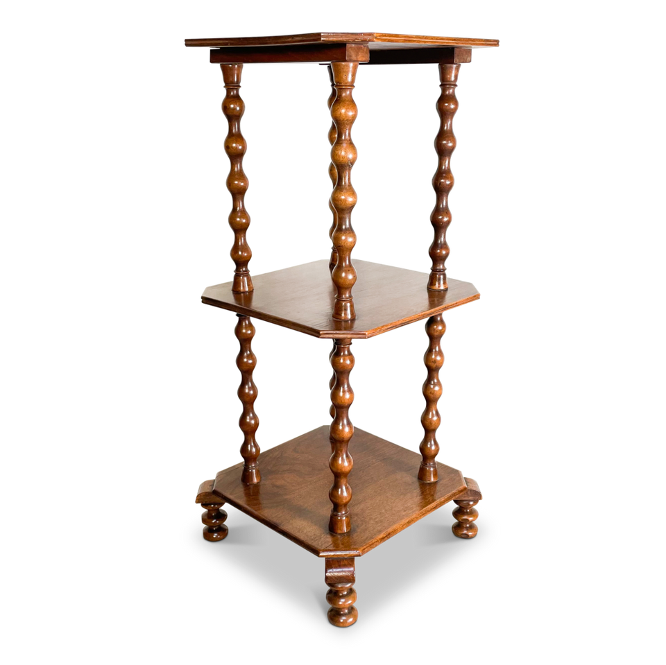 Small Mahogany Three Tiered What Not with Bobbin Turned Upright Supports