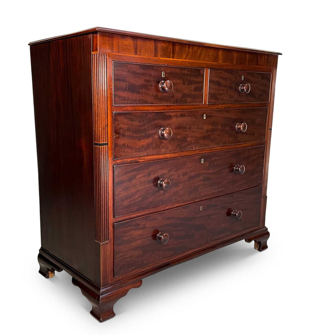 Cross Banded Mahogany Chest of Two over Three Drawers
