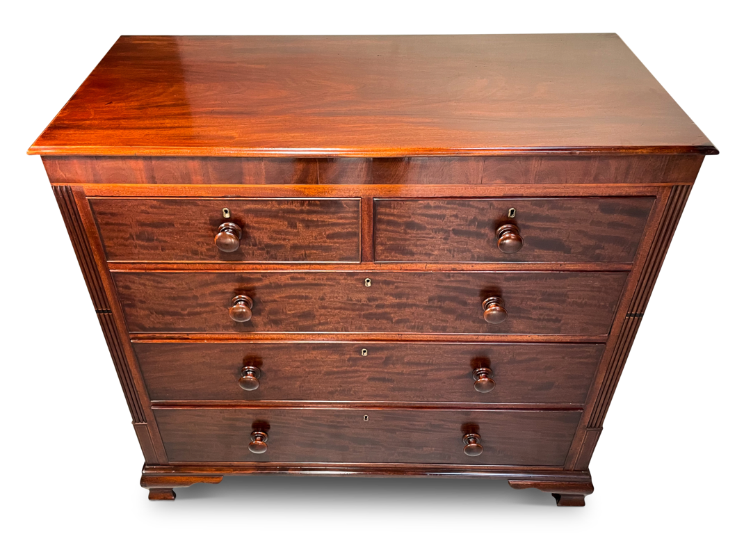 Cross Banded Mahogany Chest of Two over Three Drawers