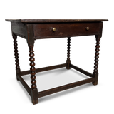 Jointed Oak Side Table with Drawer on Bobbin Turned Legs