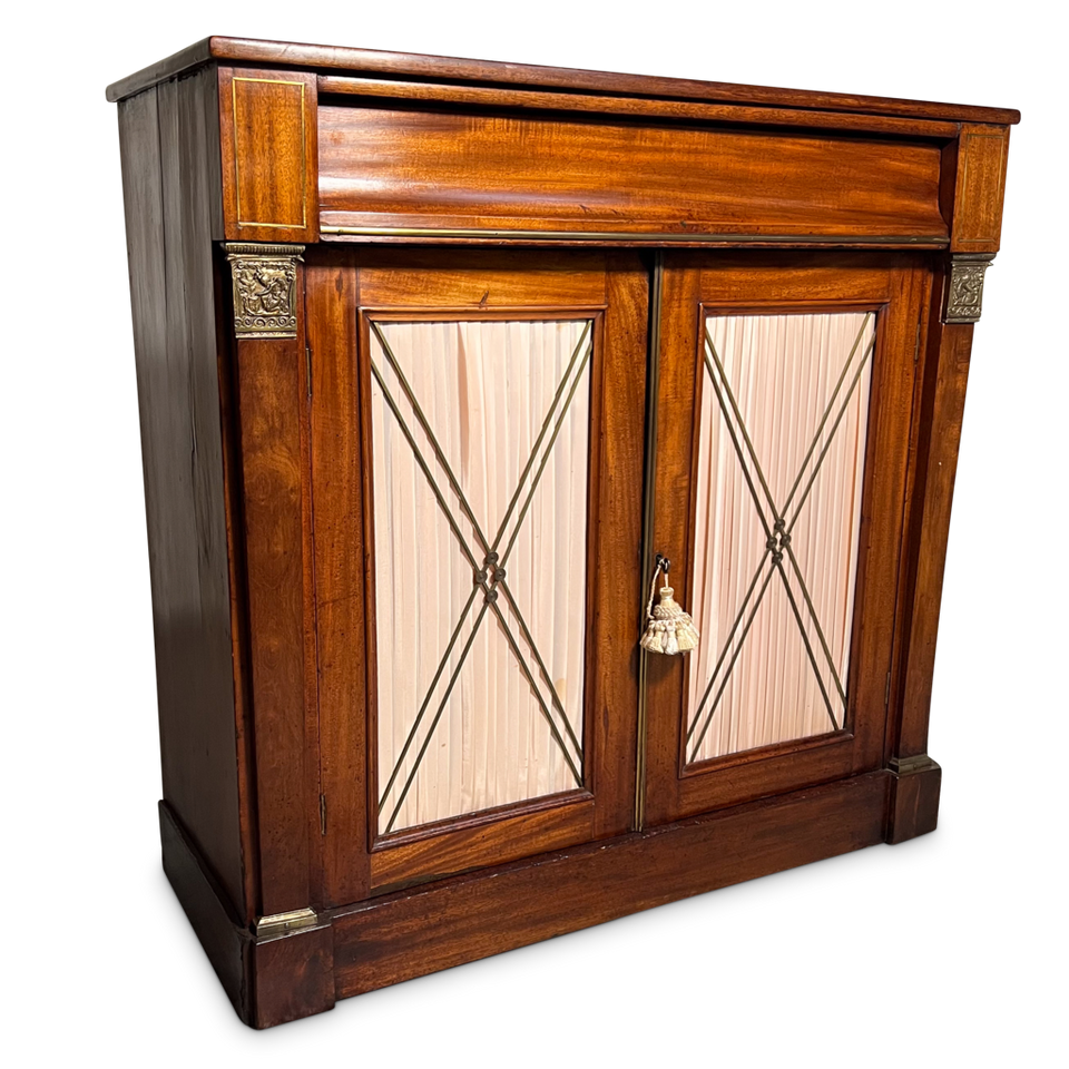 Mahogany Two Doored Chiffonier with Brass Inlay and Ormolu Mounts