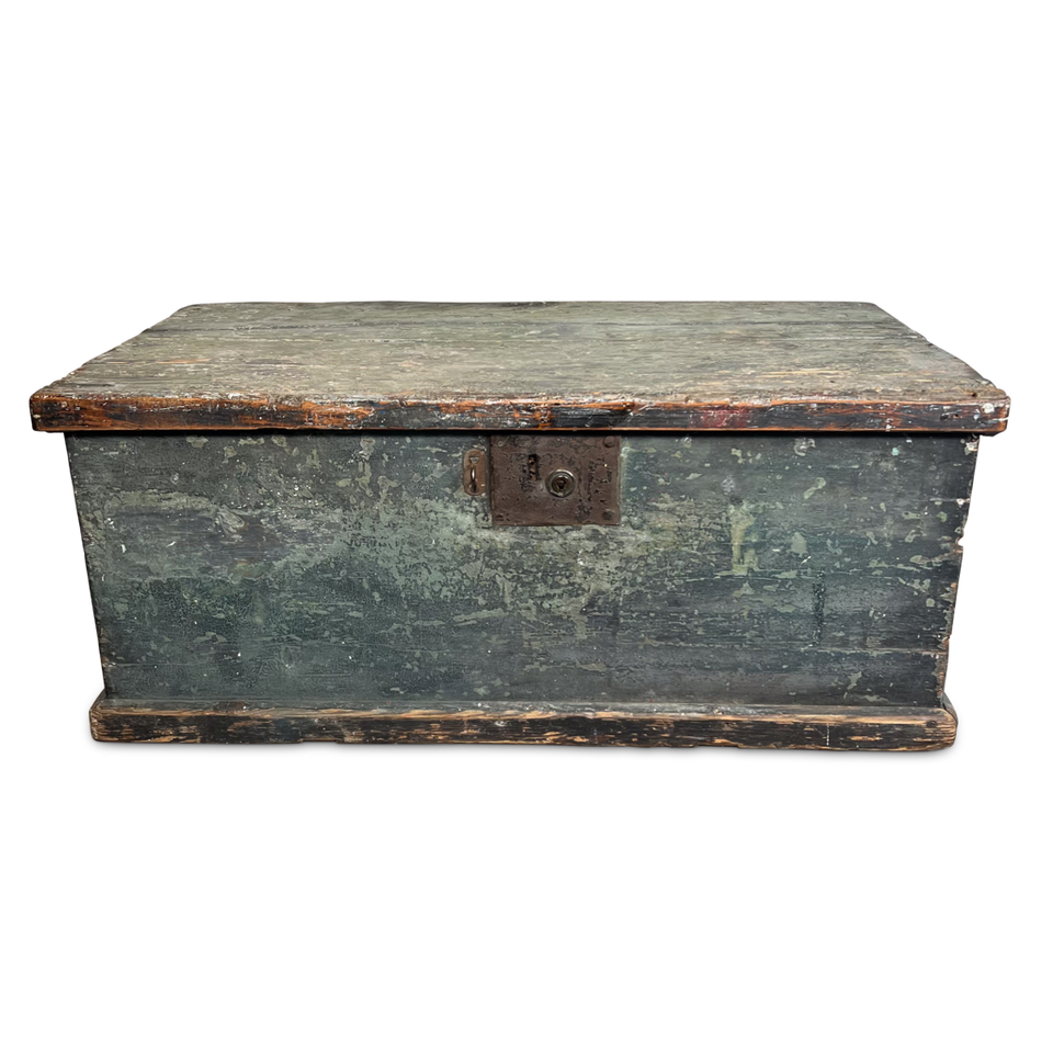 Paper Lined Pine Trunk in Original Grey Paint