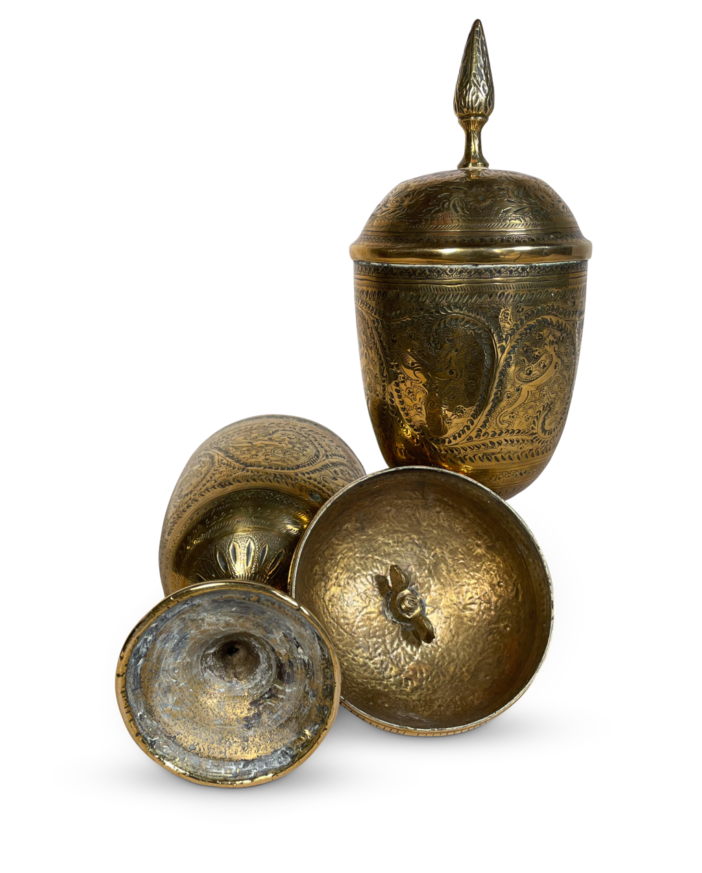 Pair of Lidded Chased Brass Anglo-Indian Urns