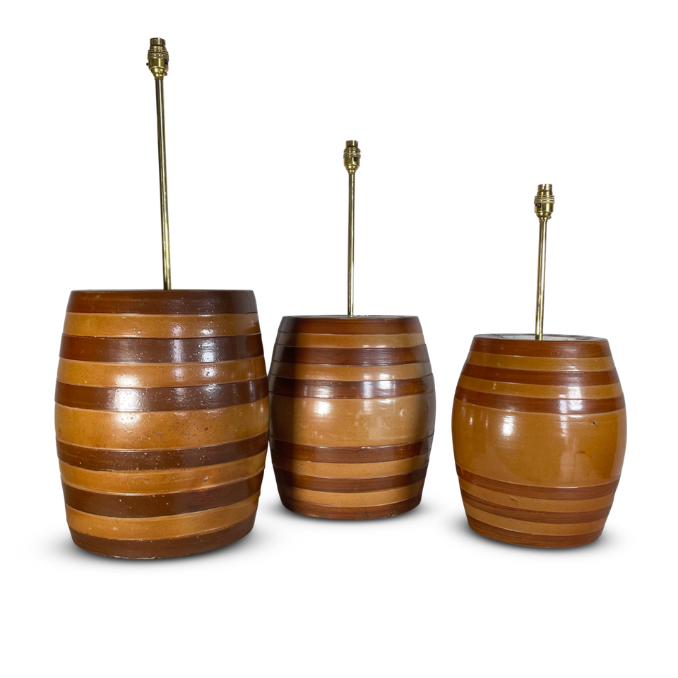 Three Stoneware Barrel Table Lamps