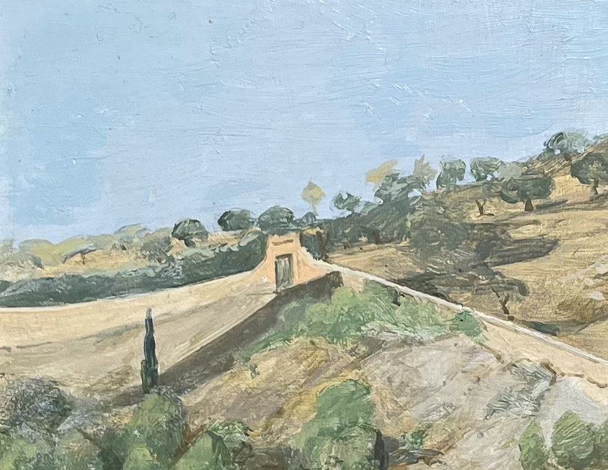 Oil on Board Spanish Landscape View from the Puerte de San Martin, signed Gordon Davies