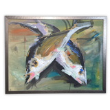 Oil on Board Contemporary Still Life of Two Fishes