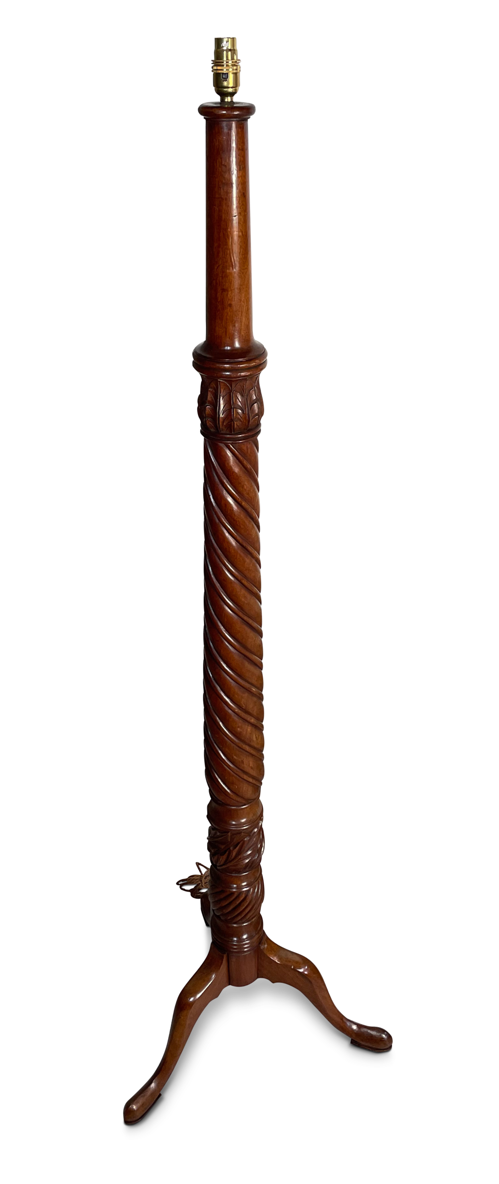 Turned and Carved Walnut Column Tripod Floor Lamp