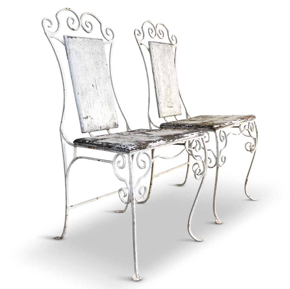 Pair of Painted Wrought Iron Garden Chairs