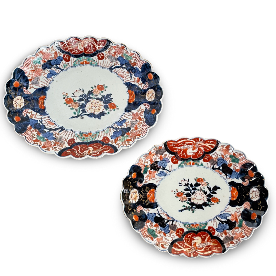 Pair of Ovoid Scallop Edged Imari Plates