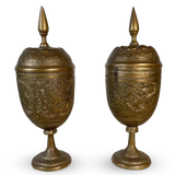 Pair of Lidded Chased Brass Anglo-Indian Urns