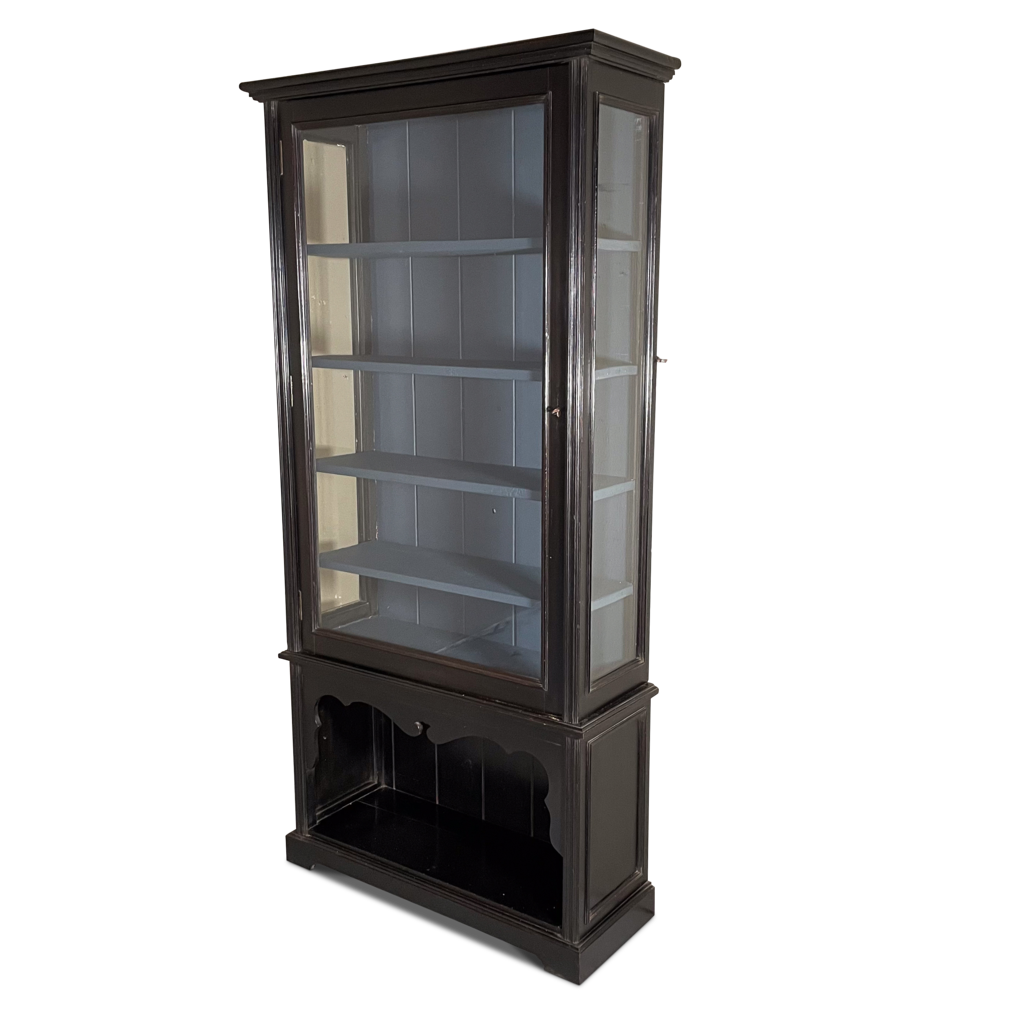 Ebonised Shopfitting Display Cabinet with Painted Shelved Interior