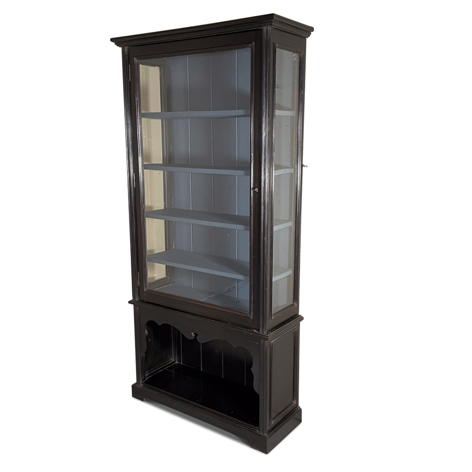 Ebonised Shopfitting Display Cabinet with Painted Shelved Interior