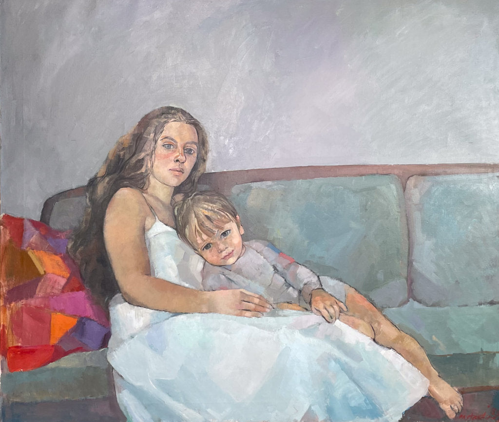 Large Contemporary Portrait of a Mother and Child Reclining