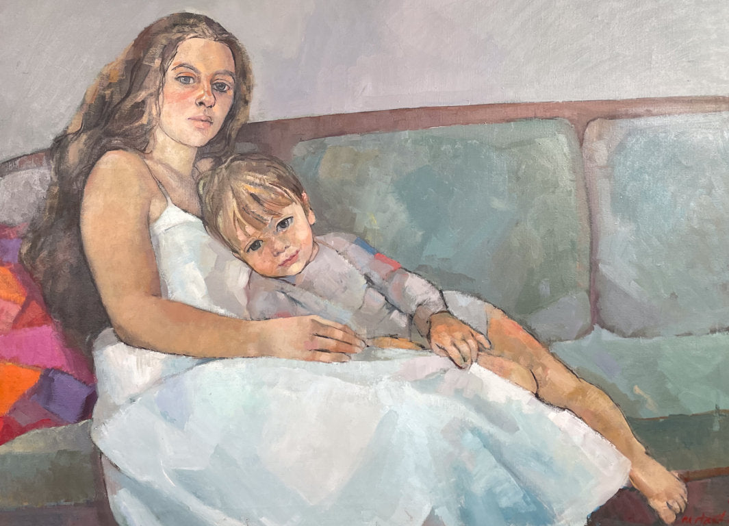 Large Contemporary Portrait of a Mother and Child Reclining