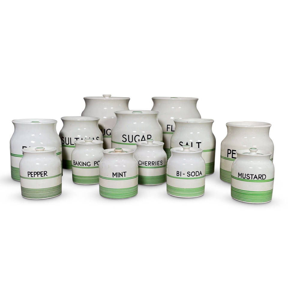 Set of Thirteen Ceramic Lidded Sadler Kleen Kitchen Ware Storage Jars