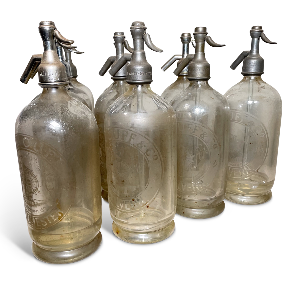Set of Ten Edwardian Glass Soda Syphons by J H Cuff & Co