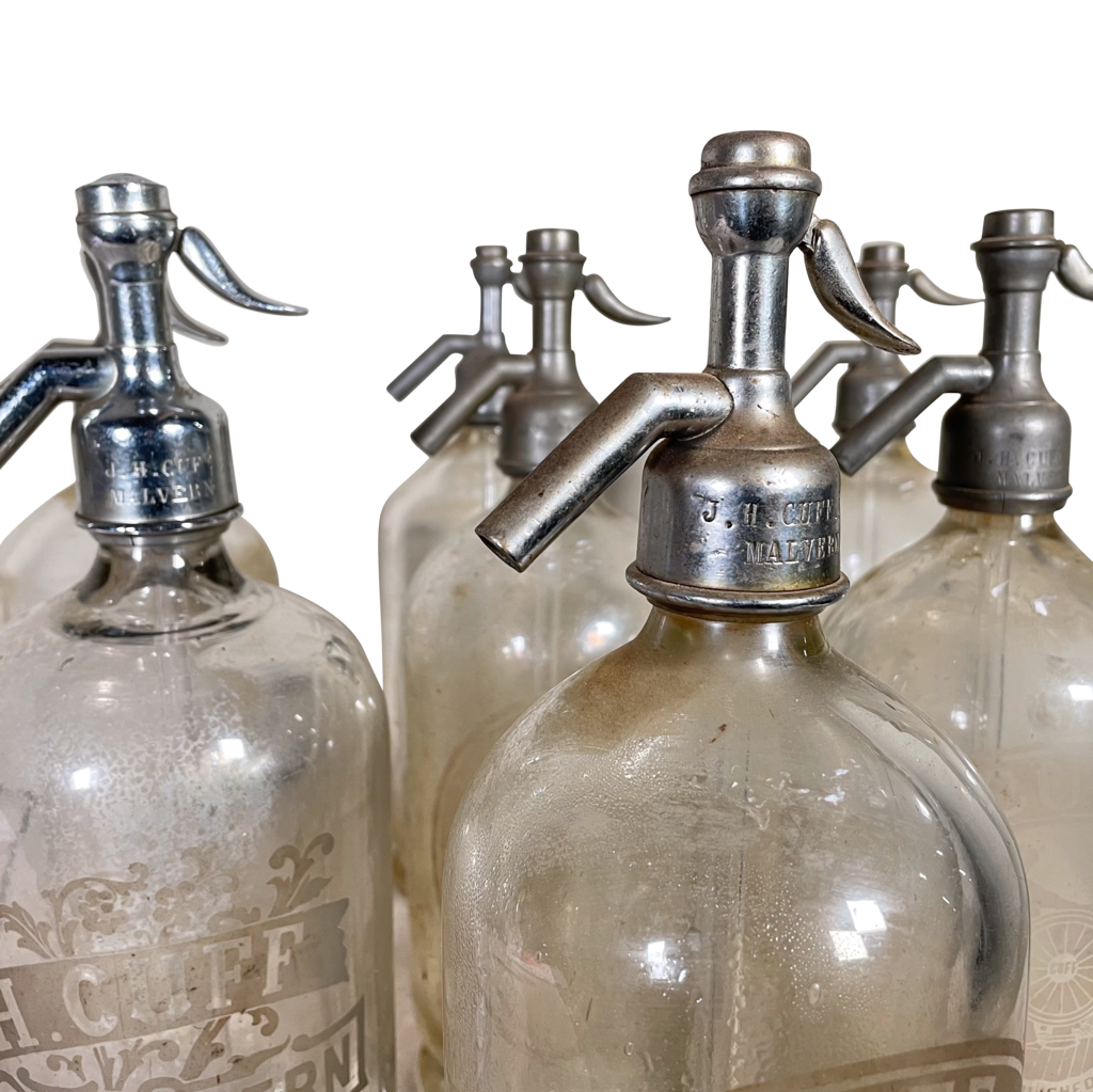 Set of Ten Edwardian Glass Soda Syphons by J H Cuff & Co