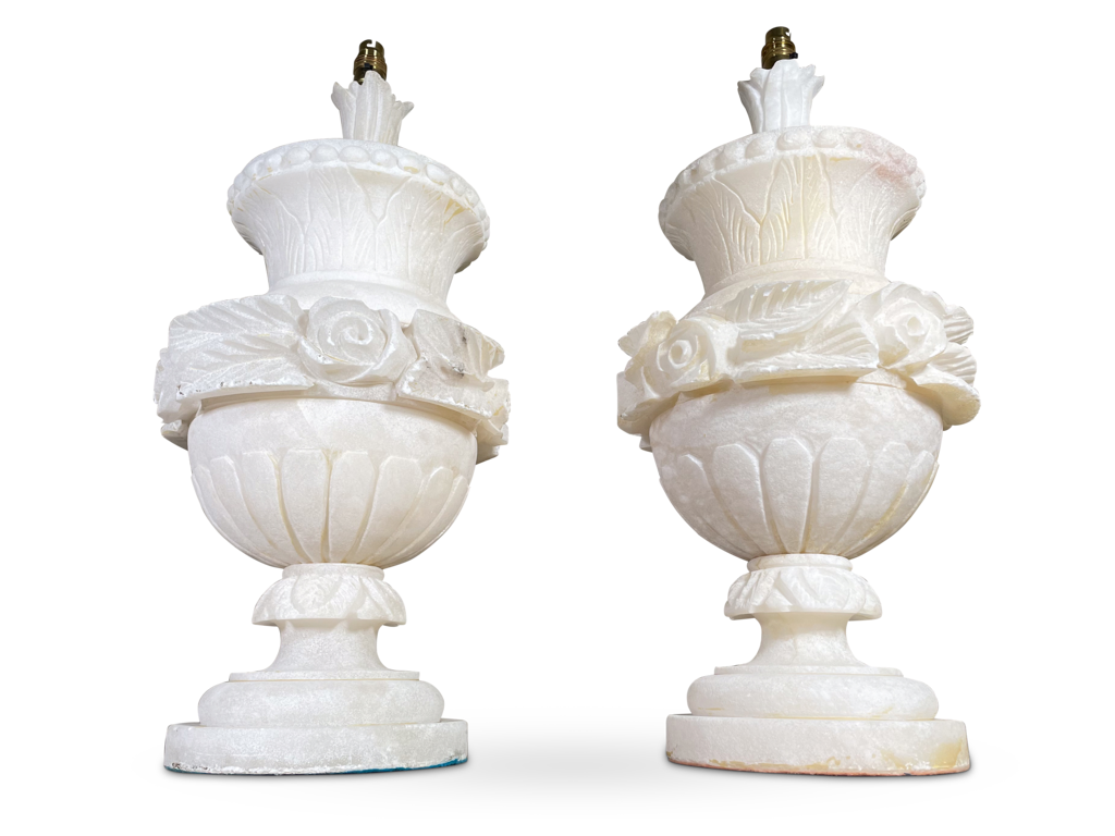 Pair of Large Alabaster Urn Table Lamps