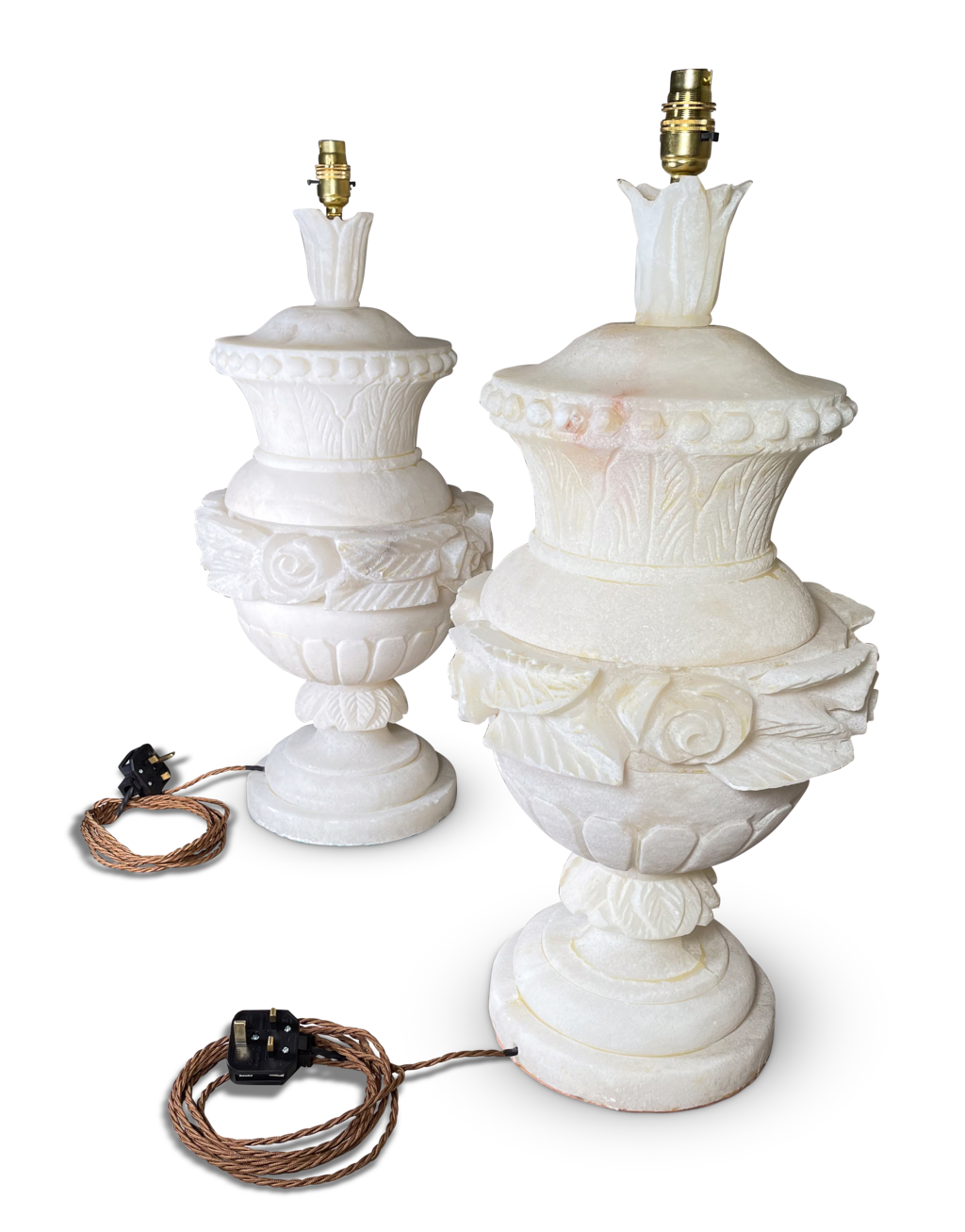Pair of Large Alabaster Urn Table Lamps
