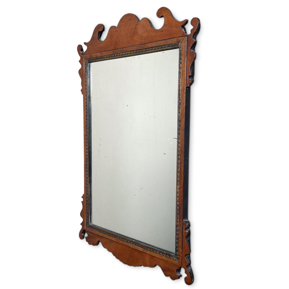 Victorian Mahogany Fretwork Mirror with Gilt Carved Ribbon Border