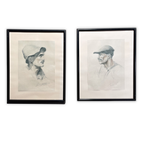 Pair of Pencil Portraits of Male Peasant Workers