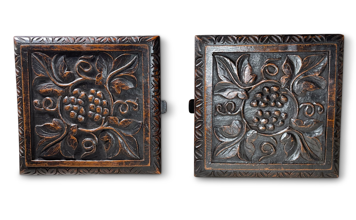 Pair of X Framed Carved Oak Stools