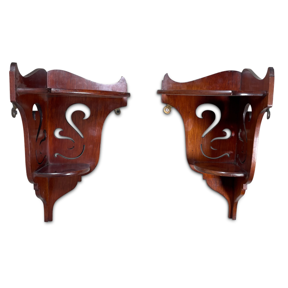 Pair of Victorian Mahogany Pierced Fretwork Corner Shelf Brackets