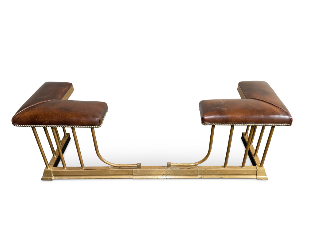 Brass Fireside Club Fender with Leather Covered Bench Seat