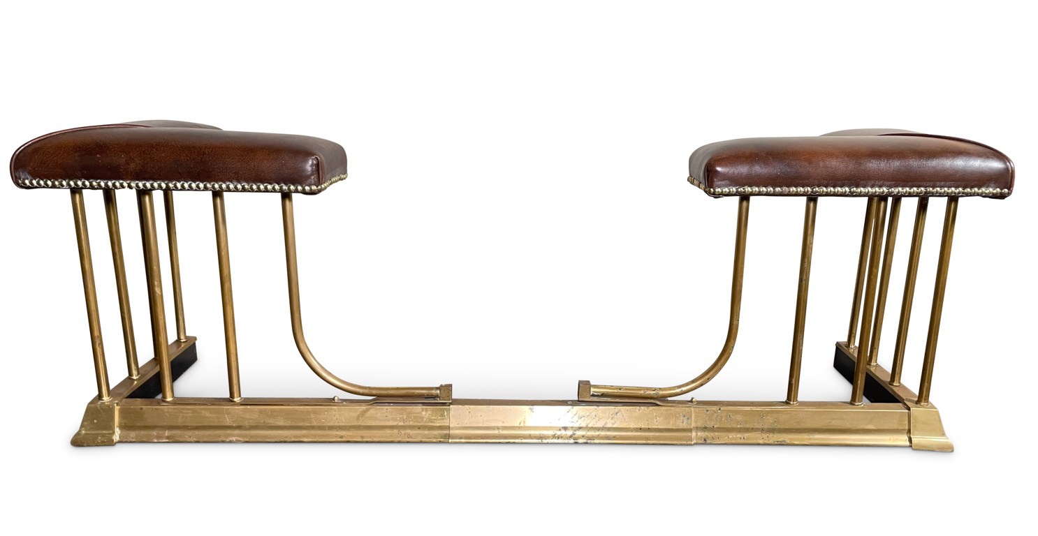 Brass Fireside Club Fender with Leather Covered Bench Seat