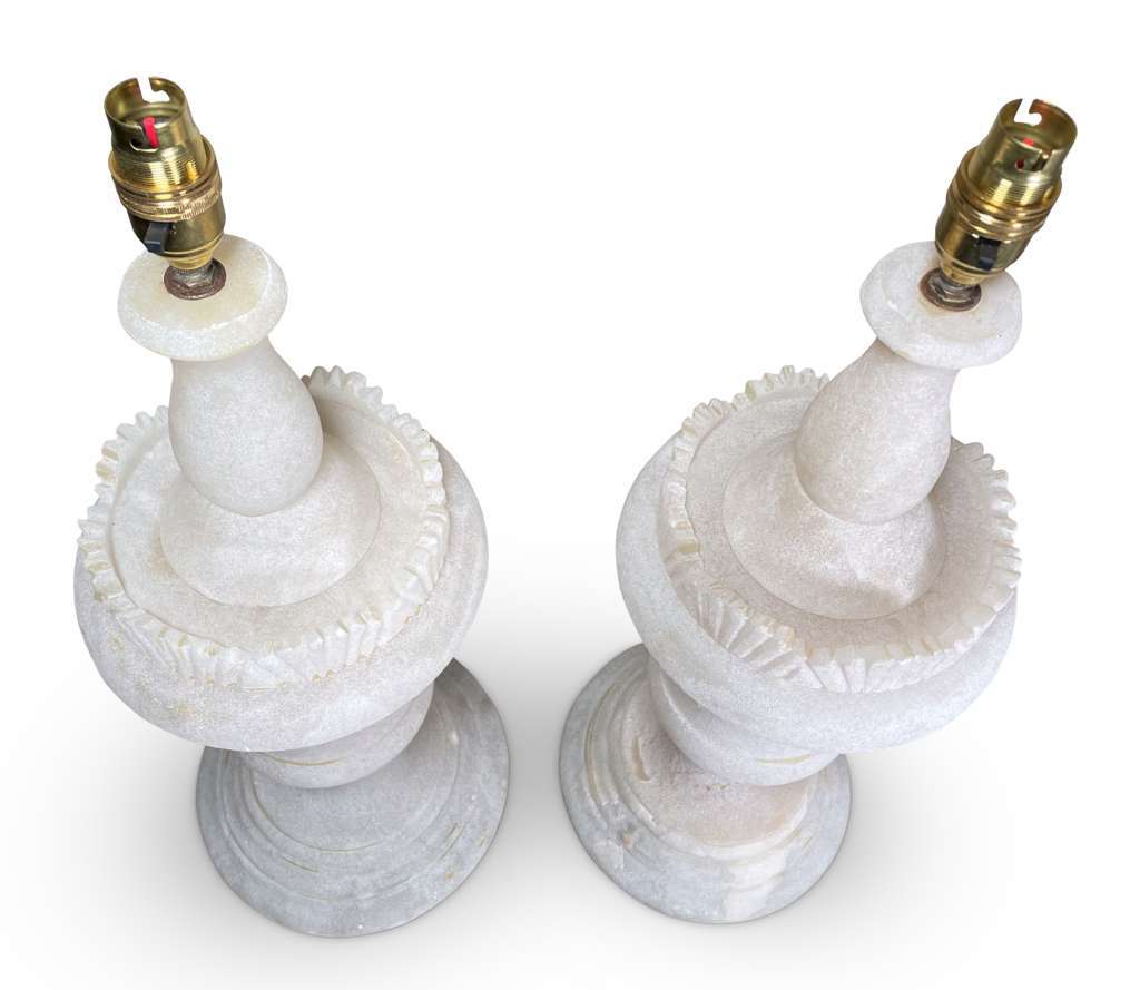 Pair of Alabaster Campana Urn Table Lamps
