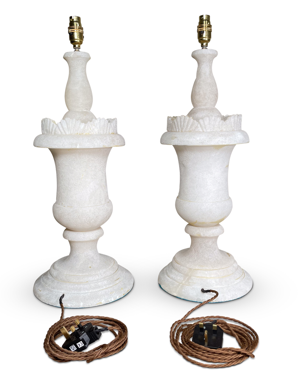 Pair of Alabaster Campana Urn Table Lamps