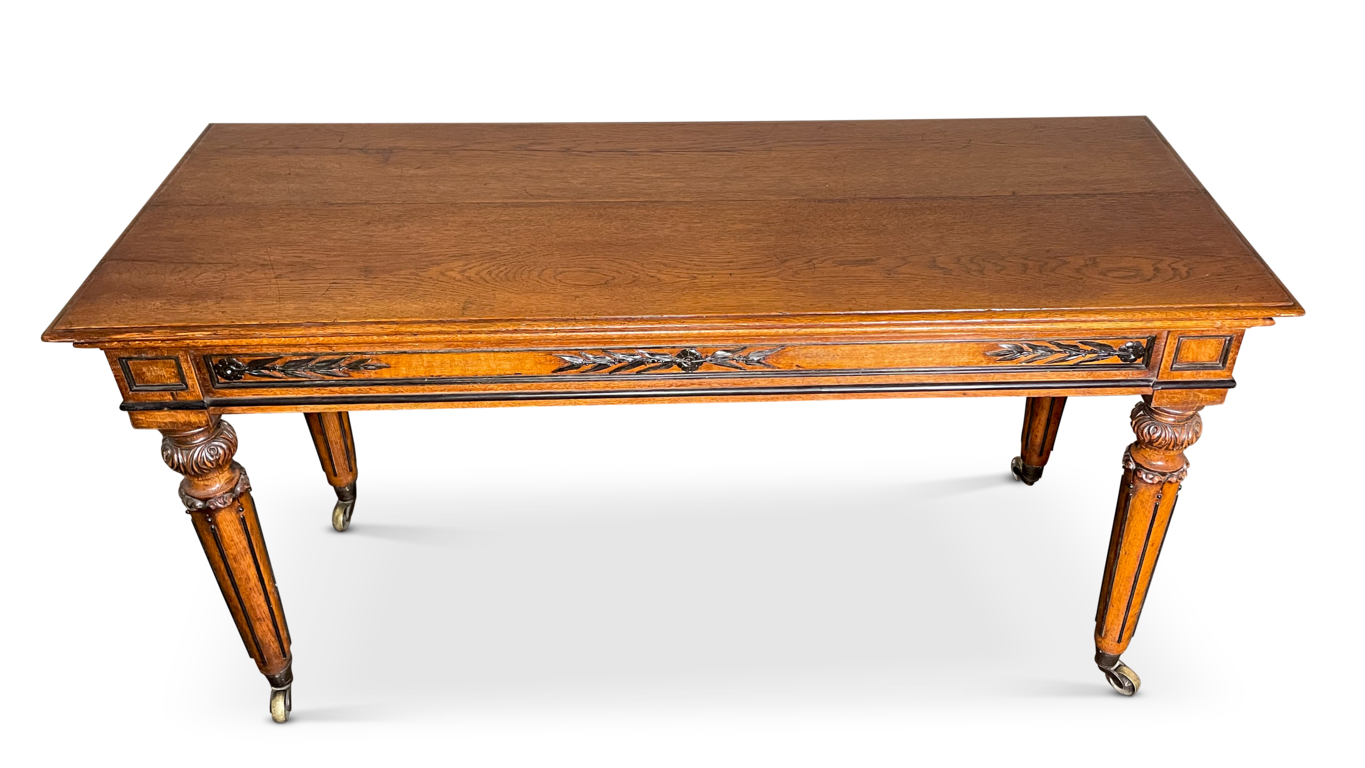 Oak Console Table with Ebonised Raised Laurel Leaf Motifs