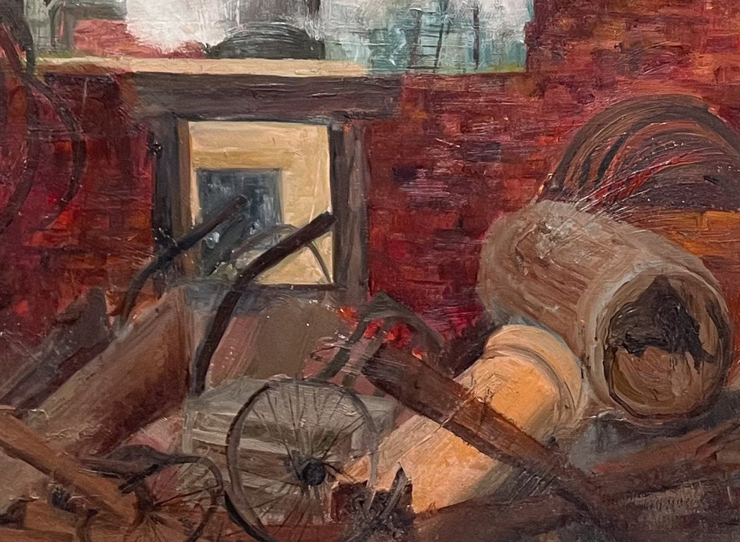 Oil on Board of Junk by a Factory signed Marigold