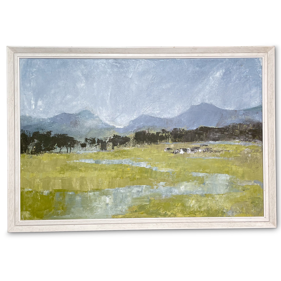 Oil on Canvas of Grazing Cows near the Malverns by Ann Thistlewaite