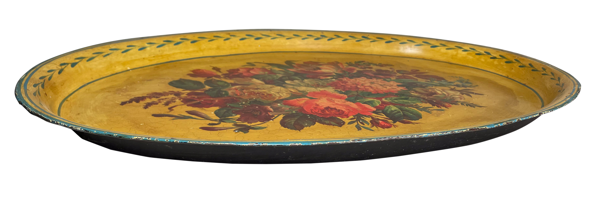 Oval Tole Tray Decorated with a Floral Bouquet