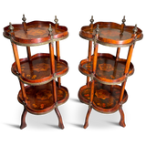 Pair of Three Tiered Scallop Edged Kingwood Louis XV Style Parquetry Side Tables
