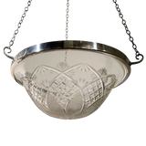 Cut Glass and Silver Plated Circular Plafonnier with Steel Chain