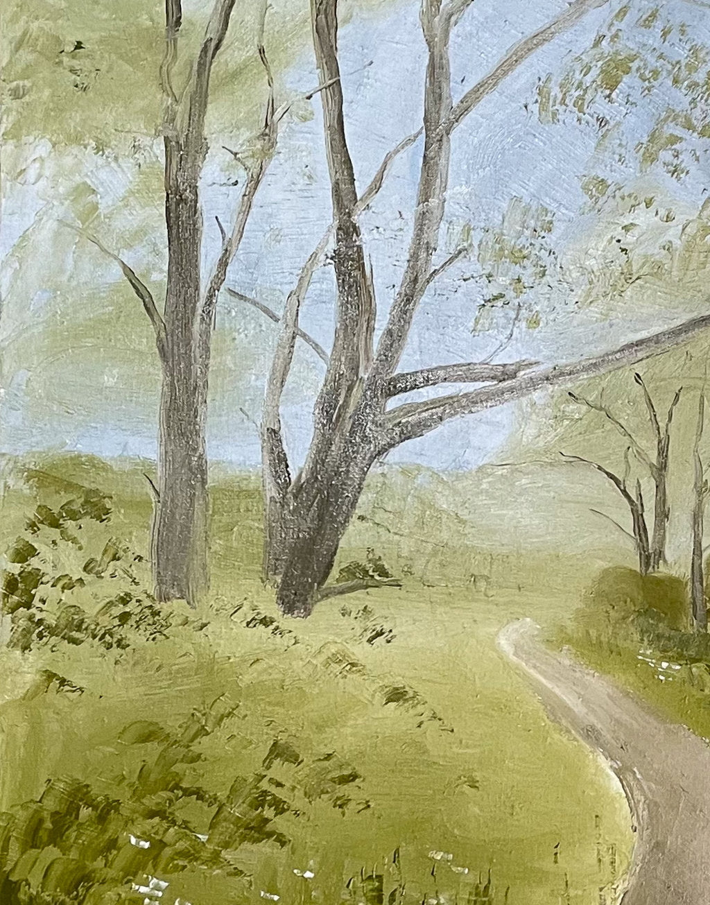Oil on Canvas of a Rural Countryside Lane by Ann Thistlewaite