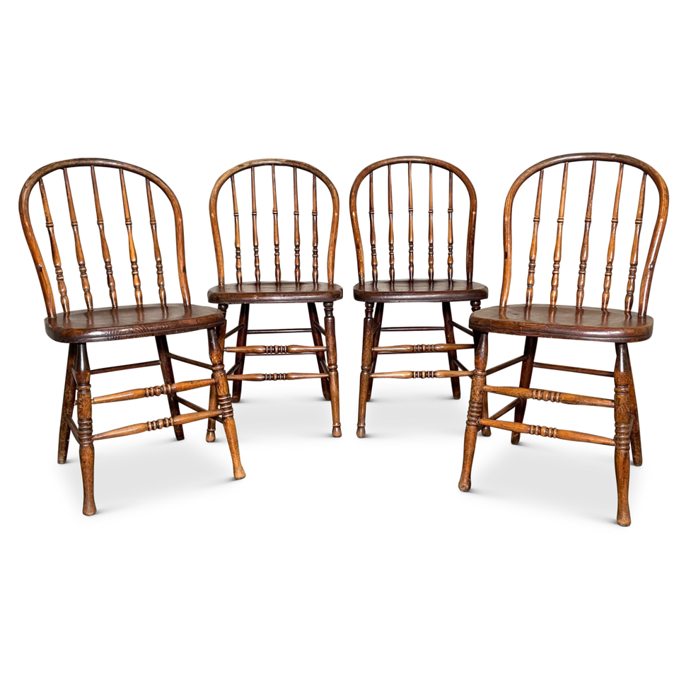 Matched Set of Four Elm and Ash Country Hoop Back Dining Chairs