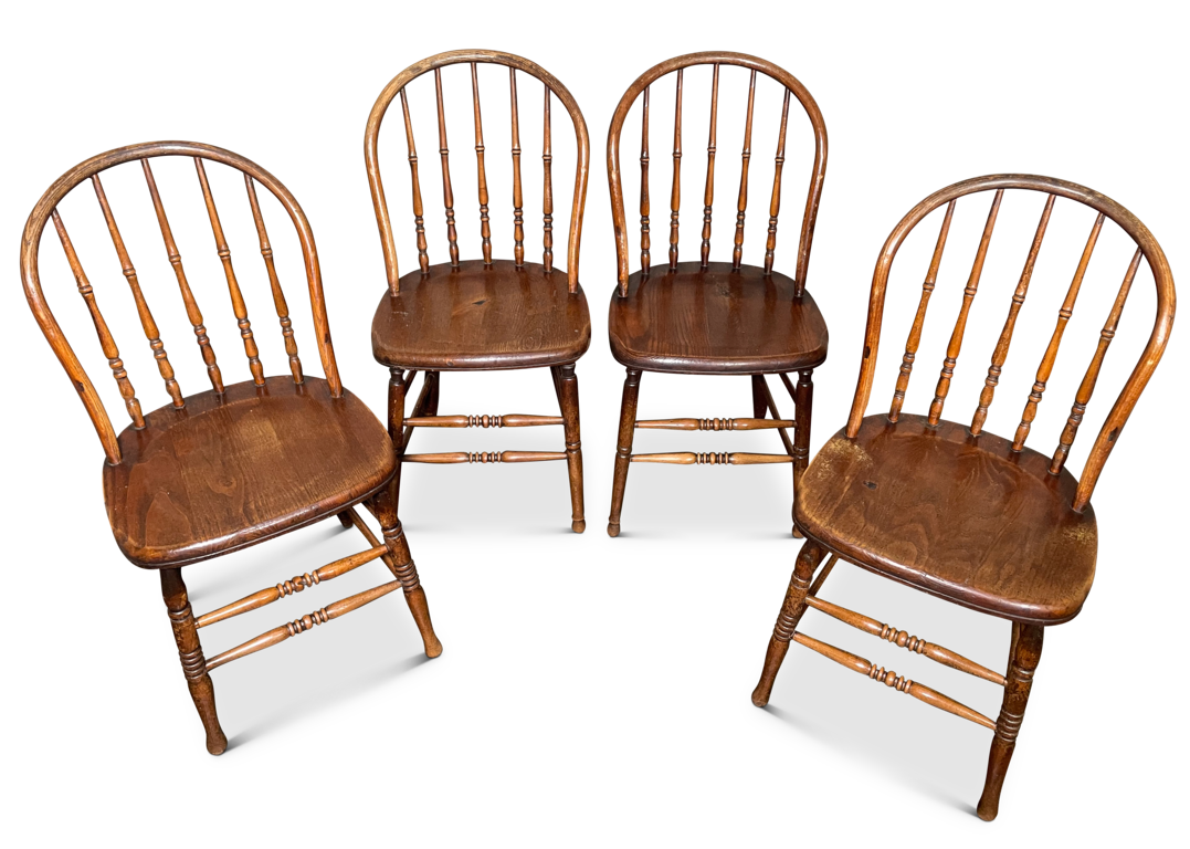 Matched Set of Four Elm and Ash Country Hoop Back Dining Chairs