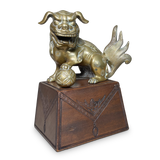Brass Cast Foo Dog Mounted on a Hardwood Stand
